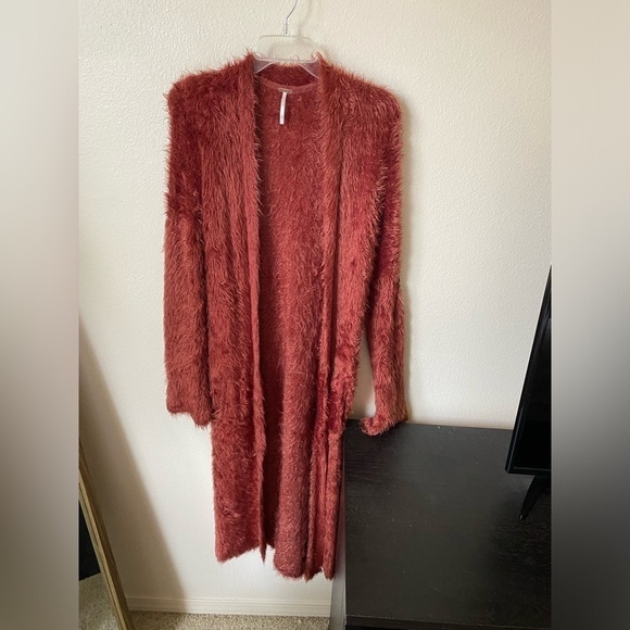 Free People Women’s Fuzzy Duster Plum Size Small Open Cardigan Long Sleeve - Picture 1 of 9